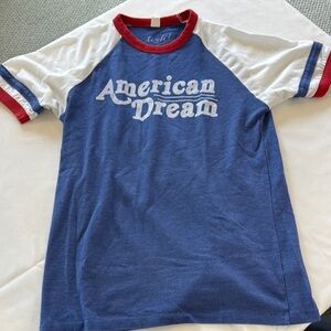 Blue and White Raglan Short Sleeve Tee